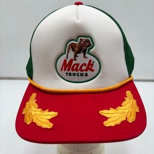 Mack Trucks Trucker Hat Bulldog Scrambled Eggs Snapback Cap Green Red White OSFM